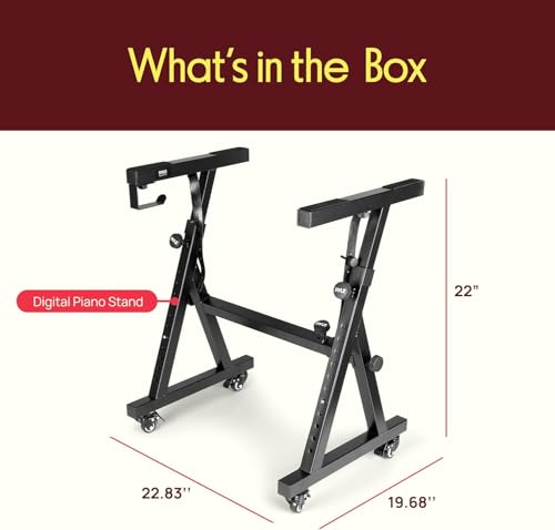 Pyle Universal Electronic Piano, Black Heavy-Duty Z Style Keyboard Stand with Locking Wheels, Adjustable Height and Width, Portable Organ Holder Rack, Collapsible Design (PKSTZ88) - style: 1 Tier w/Wheels