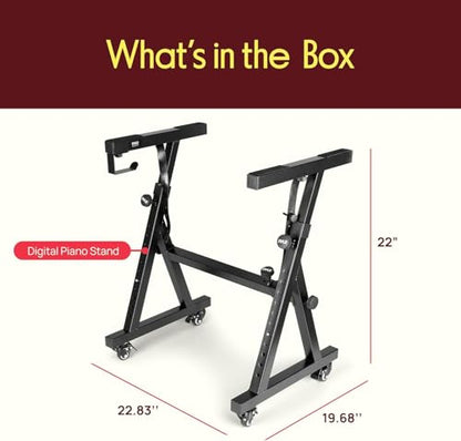 Pyle Universal Electronic Piano, Black Heavy-Duty Z Style Keyboard Stand with Locking Wheels, Adjustable Height and Width, Portable Organ Holder Rack, Collapsible Design (PKSTZ88) - style: 1 Tier w/Wheels
