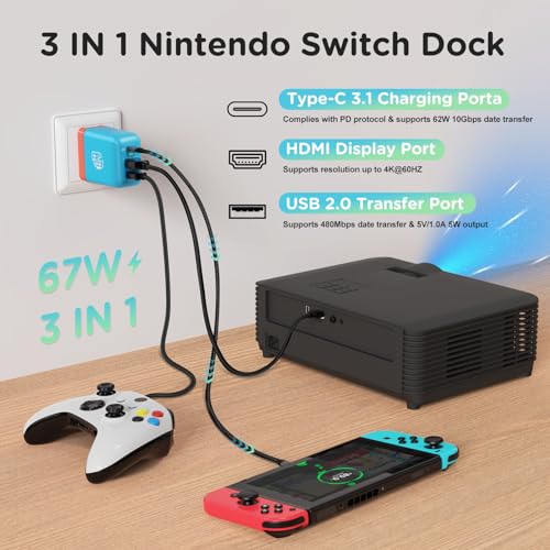 2 Pack 67W Switch Dock Charger for Nintendo Switch/OLED, Portable TV Docking Station with 4K/60Hz HDMI/USB2.0/PD Fast Charging Ports, Charger Adapter Power Hub with USB-C Cable for Mobile Phone - size: 2 Pack