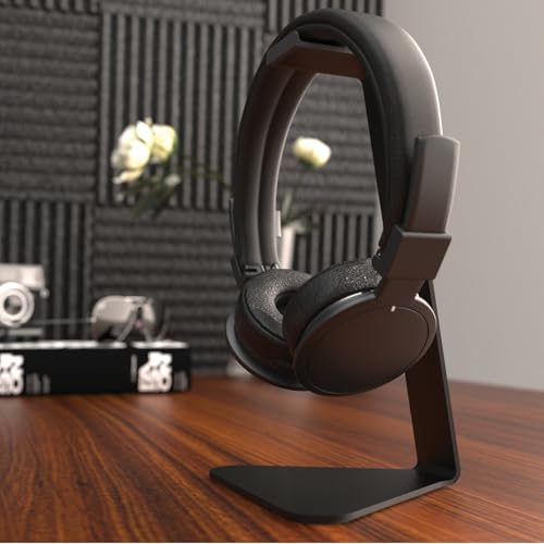 Kanto H1 Universal Headphone Stand - Black - Solid Steel Construction - Curved Silicone Resting Surface - color: Black, style: H1 Universal