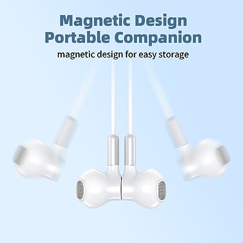 BENEWY Wired Earbuds 3.5mm Magnetic Earphones with Microphone Headphones | Noise lsolating, Clear Stereo, Ergonomic Design for iPhone, iPad,Smartphone, MP3 Players, Laptops and Other Audio Devices - color: White