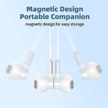 BENEWY Wired Earbuds 3.5mm Magnetic Earphones with Microphone Headphones | Noise lsolating, Clear Stereo, Ergonomic Design for iPhone, iPad,Smartphone, MP3 Players, Laptops and Other Audio Devices - color: White