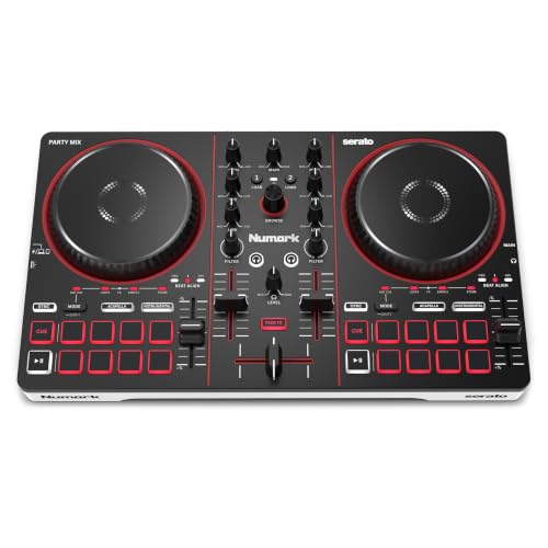 Numark Party Mix III Bluetooth DJ Controller with Built-in Lights | Beat Assist, Smart Fader, 16 Pads, 2 Deck DJ Mixer, Stems Control, USB-C, Serato DJ Lite and Algoriddim djay Included - style: PARTYMIX III
