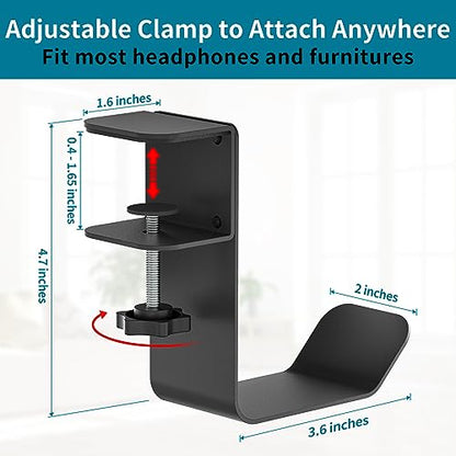 tiebutie Clamp-On Under Desk Headphone Holder/Backpack Hook/PC Gaming Headset Headphone Hanger Mount, Provides a Convenient Place to Hang Headsets or Bags
