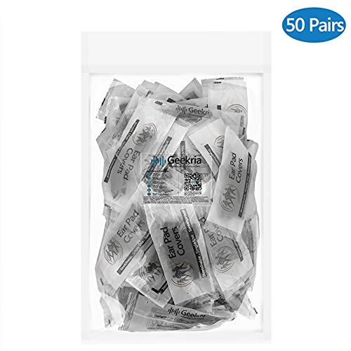 Geekria 50 Pairs Individually Wrapped Disposable Headphone Covers, Compatible with Over-Ear and MRI Headsets, Stretchable Sanitary Ear Pads, Hygienic Earcup Protectors (M, Black)