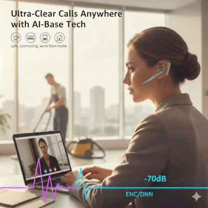 Bluetooth Headset Wireless Headphone Hook Earbud with Mic USB Dongle | Pro Noise Cancelling Ear Piece Handsfree for Work Turcker Driving Cellphone Laptop Calls, Privacy Mute, 8-20Hrs Use