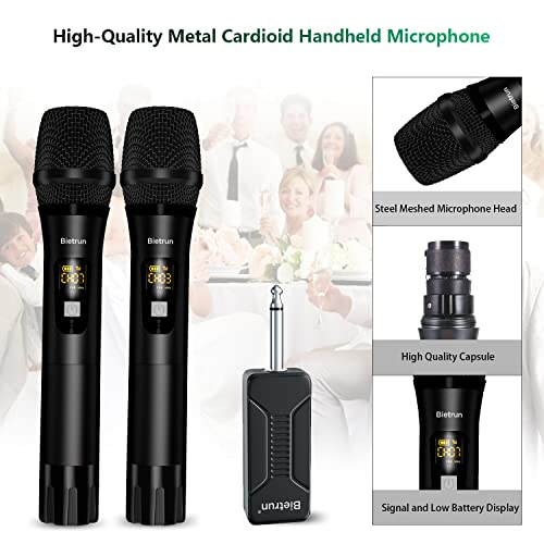 Bietrun UHF Wireless Microphone with 1/4'' Plug Rechargeable Receiver - color: Black