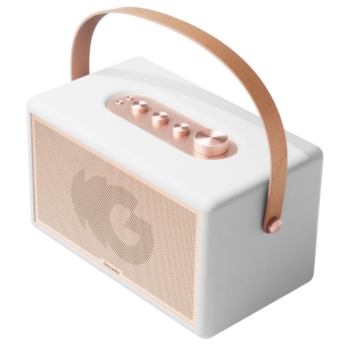 Portable Bluetooth Speaker, 150W Peak Power Home Speaker with 56H Playtime | Leather-Inspired Design, Adjustable Bass & Treble, Bluetooth 5.4, Carrying Strap for Home, Outdoor, Camping & Parties - color: White