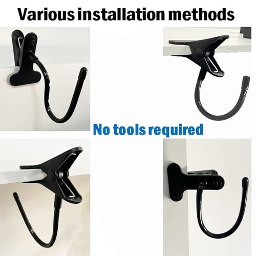 AUXPhome Headphone Stand with Adjustable Hook, Metal Headset Holder, Flexible Tip, Clamp-On, Universal Thickness, Vertical and Horizontal Mount, for Desk up to 2 inch (50MM) - 744591662932