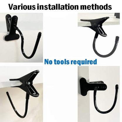AUXPhome Headphone Stand with Adjustable Hook, Metal Headset Holder, Flexible Tip, Clamp-On, Universal Thickness, Vertical and Horizontal Mount, for Desk up to 2 inch (50MM) - 744591662932