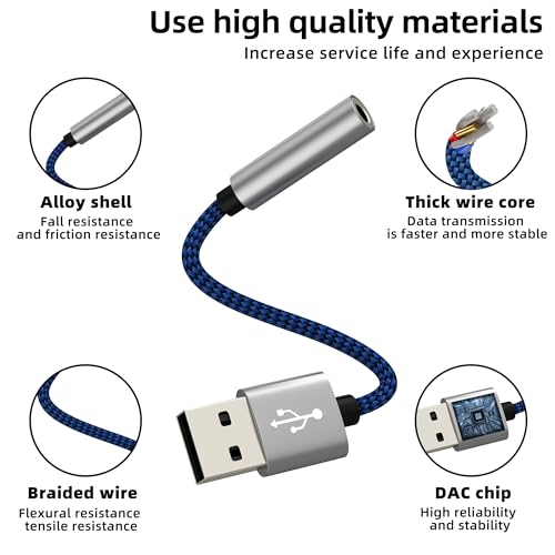 USB to 3.5mm Jack Audio Adapter Aux Headphone Interface Male Plug PC Sound External Phone Car Microphone Computer Splitter Headset Input Adaptor Port for iPhone Cable Compatible for Samsung