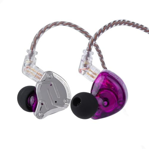 Linsoul KZ ZS10 Pro, 4BA+1DD 5 Driver in Ear Monitor, HiFi Wired Earbuds, Gaming Earbuds, Hybrid IEM Earphones with Stainless Steel Faceplate, Detachable Cable for Musician (Without Mic, Purple) - color: Purple, style: Without Mic