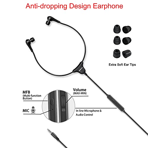 SIMOLIO Anti-Dropping Wired TV Earphone with Volume Control, Extra Long Cord Headphone with Mic for TV, PC, RCA & 3.5mm Cable Included, 14.9ft Extension Cable Earphone, Extra Soft Ear Tips, SM-901TV