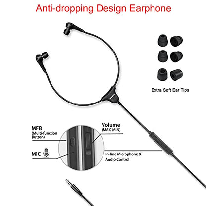 SIMOLIO Anti-Dropping Wired TV Earphone with Volume Control, Extra Long Cord Headphone with Mic for TV, PC, RCA & 3.5mm Cable Included, 14.9ft Extension Cable Earphone, Extra Soft Ear Tips, SM-901TV