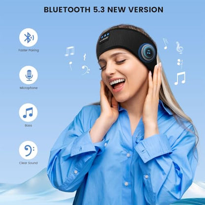 LC-dolida Bluetooth Headband, Wireless Band Sleep Headphones Sleep Mask with Thin HD Stereo Speakers Music Headband Perfect for Side Sleepers, Sport - color: Deep Black