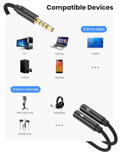 Fidioto 2PCS 3.5mm Audio Microphone Splitter Adapter, 1 Male to 2 Female Mic and Audio Y Splitter TRRS Headphone Adapter Cable for Switch 2/PS4/PS5,PC Laptop,Steam Deck Xbox, Tablet Gaming