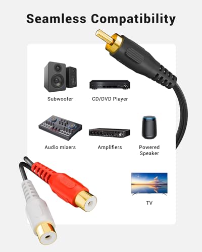 VCELINK RCA Splitter 1 Male to 2 Female, Gold Plated Stereo Audio Cable