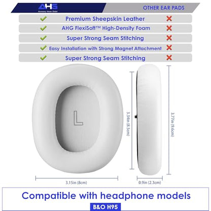AHG Accessory House Global Upgraded Replacement Beoplay h95 Ear Pads Cushions Compatible with Bang & Olufsen Beoplay H95 Headphones (Gray Mist). Sheepskin Leather/High-Density Foam/Strong Magnet - color: Gray Mist