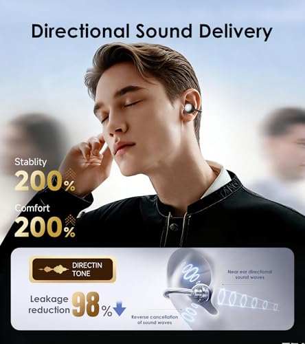 King Lucky Open-Ear Clip-On Earbuds for Running, Bluetooth 6.0 Wireless Headphones with Memory Spring, Secure Fit for Small Ears & Glasses Wearers, 45H Playtime, ENC Mic, IPX5 Waterproof (Black) - color: Black