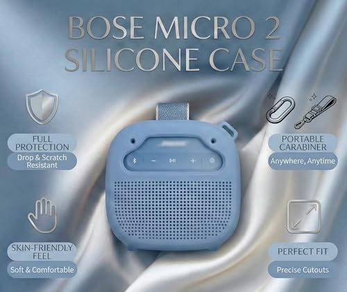 Protective Silicone case for Bose New SoundLink Micro Portable Bluetooth Speaker (2nd Gen) -Anti-Slip Silicone Cover with Stand Feet,Carabiner & Adjustable Neck Strap (Blue Dusk) - color: Blue Dusk