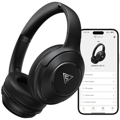DOQAUS Bluetooth Headphones Over Ear, 9 EQ Modes & App Control | HiFi Stereo Sound, 70H Playtime, Memory Foam Earpads with ENC Microphone, Wireless Headphones for Travel, Work, Phone & PC - color: Black