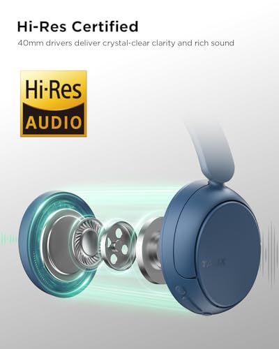 TALIX H30 Hybrid Active Noise Cancelling Headphones, 110H Playtime Hi-Res Audio Bluetooth 6.0 Wireless Over Ear ANC Headphones for Commute/Travel (Blue) - color: Blue