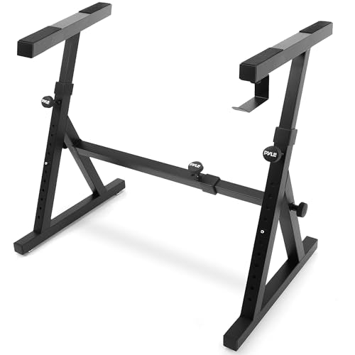 Heavy Duty Folding Keyboard Stand - Sturdy Reinforced Z Design W/ Adjustable Width & Height, Foam Padded Arms, Digital Piano Stand, Fits 54-88 Key Electric Pianos, For Travel & Storage - Pyle PKST38 - style: Foldable keyboard Stand