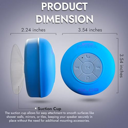 IgloSound Water Resistant HD Bluetooth 4.0 Speaker - Control Buttons and Dedicated Suction Cup for Showers or Pool - Built-in Microphone and Voice Control - Outdoor Suitable - 6hrs of Playtime (Blue)