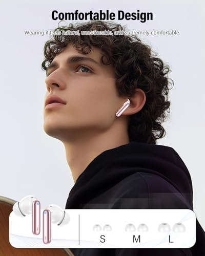 Wireless Earbuds, Bluetooth 5.4 Headphones Bass Stereo/Clear Call,Rose Gold | Ear Buds with Noise Cancelling Mic LED Display in Ear Earphones IP7 Waterproof 36H Bluetooth Earbuds for Phones/Sport/Laptop - color: Rose Gold
