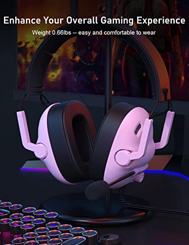 SENZER SG500 Surround Sound Pro Gaming Headset with Noise Cancelling Microphone - Soft Memory Foam Padding - Portable Foldable Headphones for PC, PS4, PS5, Xbox One, Switch - Pink | Surround Sound, Soft Memory Foam Padding, Lightweight Portable Foldable H