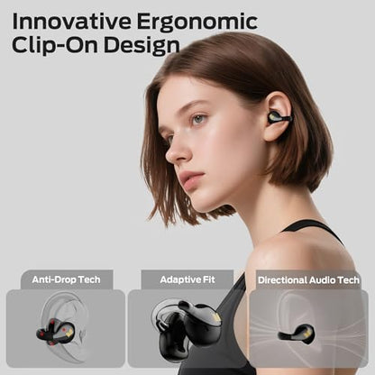 Monster AC225 Open Ear Earbuds, Stereo Sound, Bluetooth 6.0 Open Ear Headphones, Lightweight Comfort Clip-On Earbuds with ENC Mic for Clear Calls, 36H Playtime, Touch Control, IPX6 Waterproof, Black