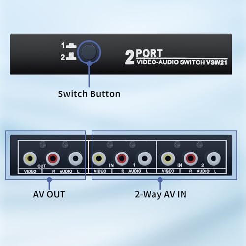 BolAAzuL RCA Switch 2 in 1 Out Composite Video L/R Audio Switcher Selector | 2-Way RCA Switcher 2x1 AV Switch Box 2-Port Plug & Play for N64 PS2/3 Wii Xbox Game Consoles DVD STB TV - style: 2 in 1 out