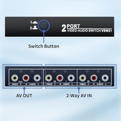 BolAAzuL RCA Switch 2 in 1 Out Composite Video L/R Audio Switcher Selector | 2-Way RCA Switcher 2x1 AV Switch Box 2-Port Plug & Play for N64 PS2/3 Wii Xbox Game Consoles DVD STB TV - style: 2 in 1 out