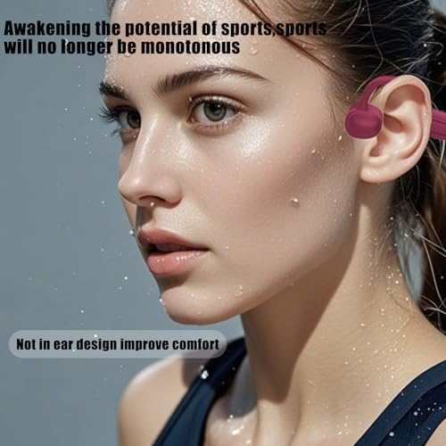Bone Conduction Headphones,with Built-in Mic swimming bone conduction headphones,Waterproof Lightweight For bluetooth earphones Stable to wear MP3 IPX8for Running,Cycling,Hiking,Driving,Gym (red) - color: Red