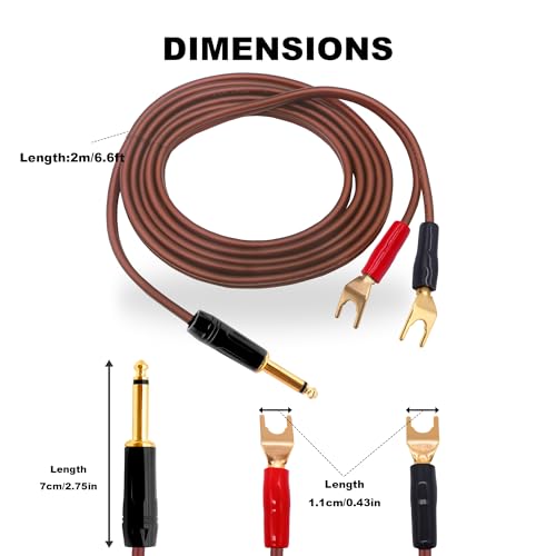 1/4 TS to Y Spade Plug Speaker Cable Wire Cord, 6.35mm Mono to 2Y Spade Plug Connector Adapter Audiophile OFC HiFi Speaker Audio Cord for Amplifier Subwoofer Audio System -6.6FT/2M