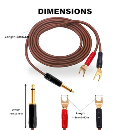 1/4 TS to Y Spade Plug Speaker Cable Wire Cord, 6.35mm Mono to 2Y Spade Plug Connector Adapter Audiophile OFC HiFi Speaker Audio Cord for Amplifier Subwoofer Audio System -6.6FT/2M