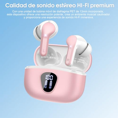 Wireless Earbuds, Bluetooth 5.3 Headphones HiFi Stereo, Bluetooth Earbuds - color: FRT-Pure Pink