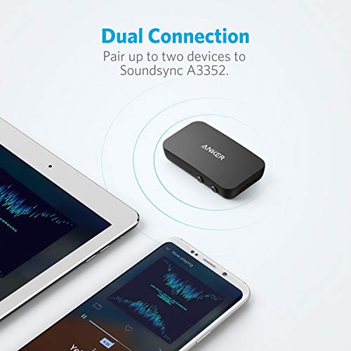 Anker Soundsync A3352 Bluetooth Receiver for Music Streaming with Bluetooth 5.0, 12-Hour Battery Life, Handsfree Calls, Dual Device Connection, for Car, Home Stereo, Headphones, Speakers (Renewed)