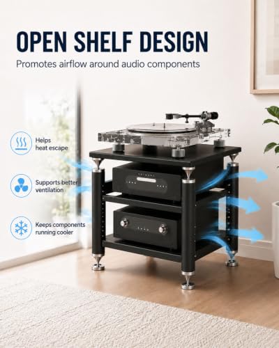 3-tier HiFi Audio Rack, Heavy Duty AV Stand with Adjustable Shelves