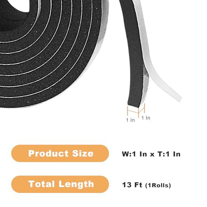 Foam Insulation Tape self Adhesive,1In x 1In x 13Ft Weather Stripping for Doors and Windows,Sound Proof soundproofing Door Seal,Weatherstrip,Pipe Cooling, Air Conditioning Seal Strip - size: 1 in x 1 in x 13 ft