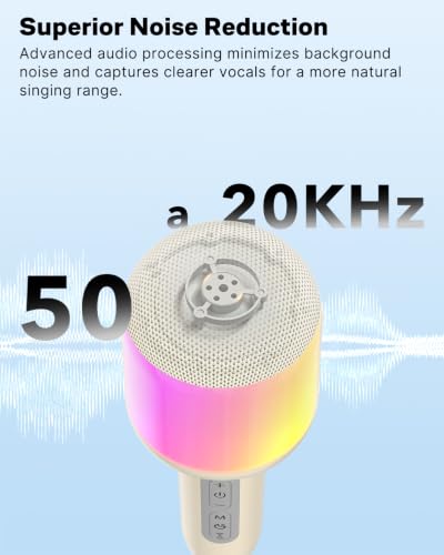 Wireless Bluetooth Karaoke Microphone with Dynamic Lights, Portable Handheld Mic, 6 Sound Effects, 10H Battery, Perfect for Kids Singing, Home Parties, Duet - Gift Idea, Works with All Smartphones