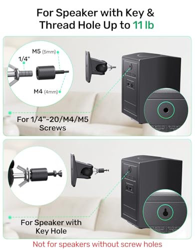 Surround Sound Rear Speaker Wall Mount, Aluminum, Max 11 lbs, 2 Pack | Adjustable Angle, Aluminum Build, Fits 1/4"-20, 5mm & 4mm Threads, Compatible with Roku, Samsung Q990D/Q990F and Others