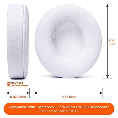 WC PadZ Solo 2 & 3 - Replacement Earpads for Beats Solo Wireless Headphones | Made by Wicked Cushions | Soft Leather, Luxury Memory Foam, Strong Adhesive (Does Not Fit Beats Solo 4) | White - color: White
