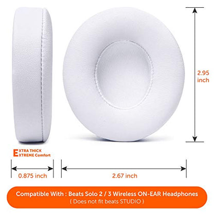 WC PadZ Solo 2 & 3 - Replacement Earpads for Beats Solo Wireless Headphones | Made by Wicked Cushions | Soft Leather, Luxury Memory Foam, Strong Adhesive (Does Not Fit Beats Solo 4) | White - color: White