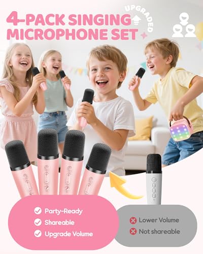 YLL Mini Karaoke Machine with 4 Wireless Microphones, Gifts for Kids | Portable Magic Voice Bluetooth Speaker, Birthday Gifts for Girls Ages 3, 4, 5, 6, 7, 8, 9, 10, 11, 12+ Year Old Family Party - color: Pink-4 Mics