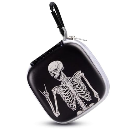 Unique Patterned Portable EVA Earbud Case with Carabiner | Printed Earbud Holder With Sturdy Carabiner, Multi-Use Storage For Earphones, Headphones, SD Cards & Small Electronic Chips - color: Skeleton