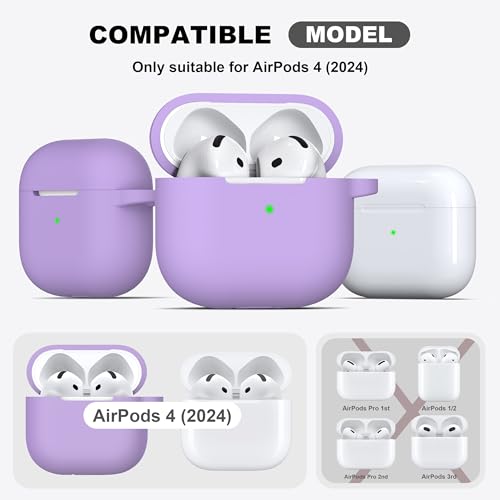 AirPods 4 Case with Cleaner Kit, Full Protective Soft Silicone Cover, Compatible with AirPods 4 Gen, Supports Wireless Charging, Purple, Nature Pattern - color: C Banana Violet