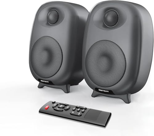 BESTISAN 60 Watt Powered Computer Speaker for Desktop PC | Wired Optical RCA Input Port,Bass and Treble Adjustable,Monitor 1 Pair,Deep Bass,3 Audio Mode Design,Bluetooth 5.0,Grey - color: Gray