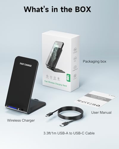 Wireless Charger Stand, Foldable, 15W Fast Wireless Charging Station Compatible with iPhone 17 16 15 14 13 12 Pro Max, Phone Charger Dock for Samsung Galaxy S26 S26+ S25 S24 S23 S22 Note 20 & Android - color: Black