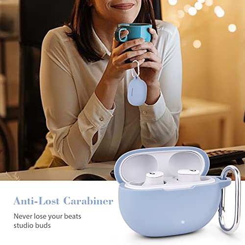 AIRSPO Silicone Case Compatible with Beats Studio Buds Case 2021 Soft Protective Cover for Beats Wireless Earbuds with Keychain (Grayish Blue) - color: Grayish Blue